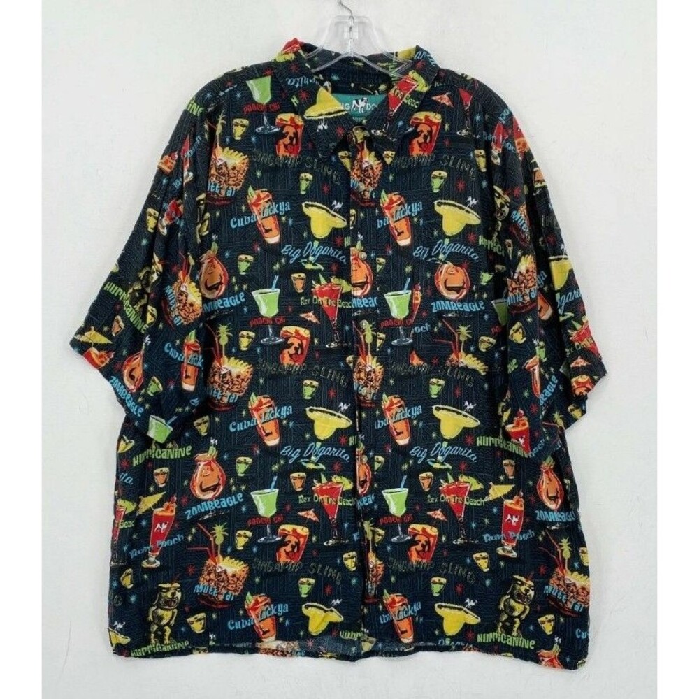 Big Dogs Short Sleeve Camp Button Up Shirt Big Black Beach Cocktail Drinks 3X
